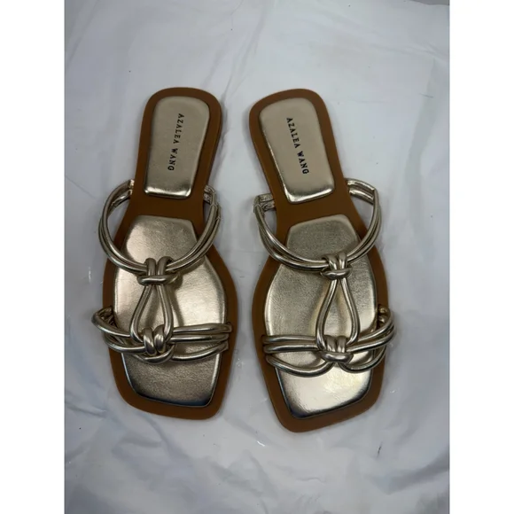Azalea Wang Gold Stetson Slip On Sandals Size 9 new - Picture 2 of 9